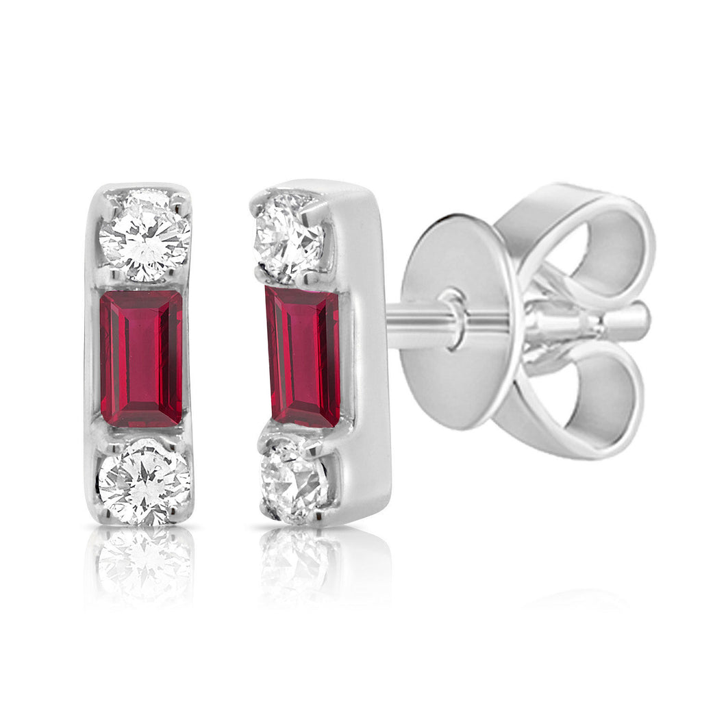 14k Gold Diamond & Ruby Stud Earrings