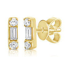 Load image into Gallery viewer, 14k Gold &amp; Diamond Baguette Stud Earrings