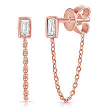 Load image into Gallery viewer, 14k Gold &amp; Diamond Stud Chain Earrings