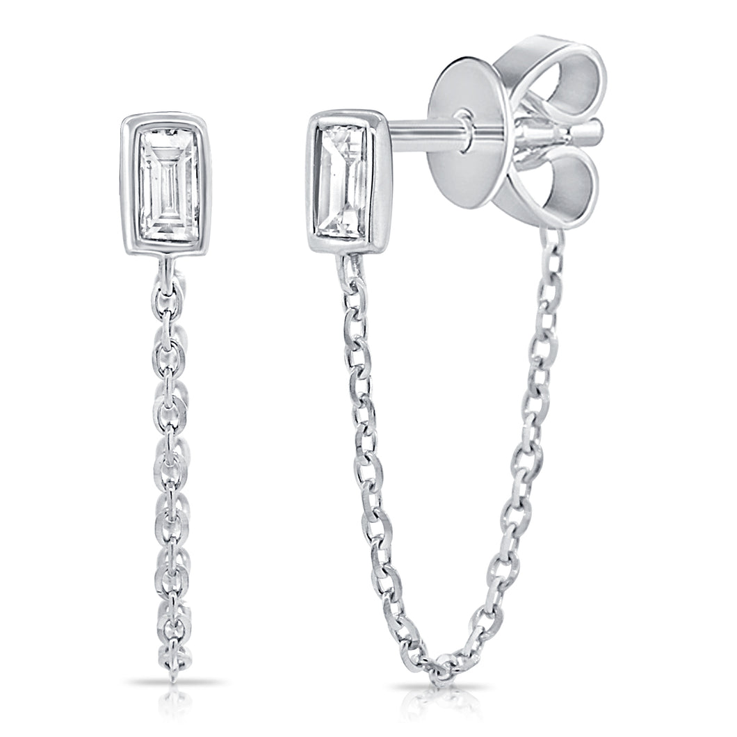 14k Gold & Diamond Stud Chain Earrings