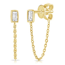 Load image into Gallery viewer, 14k Gold &amp; Diamond Stud Chain Earrings