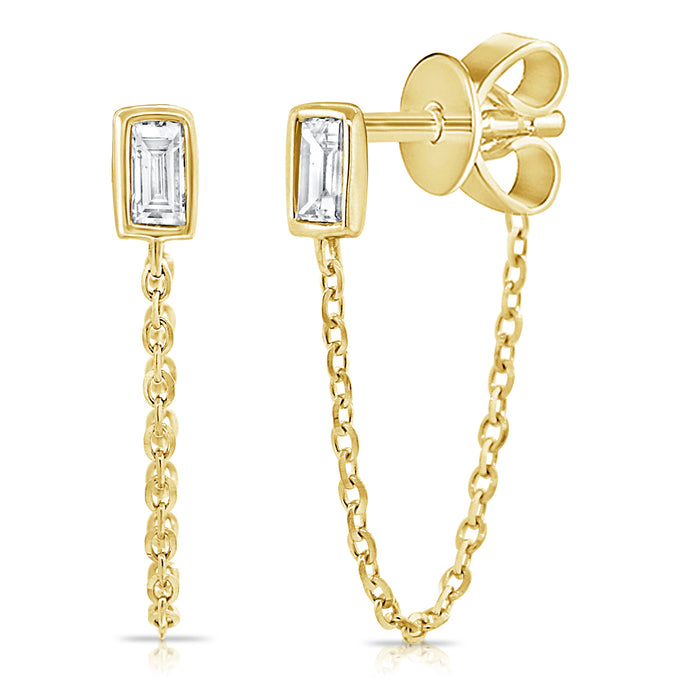 14k Gold & Diamond Stud Chain Earrings