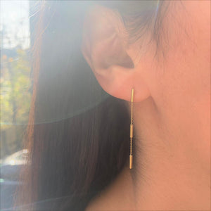 14k Gold Tube Station Drop Earrings