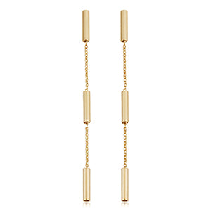 14k Gold Tube Station Drop Earrings