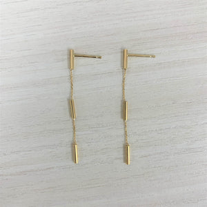 14k Gold Tube Station Drop Earrings