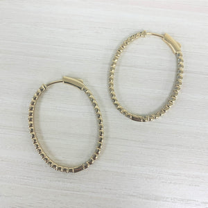 14k Gold & Diamond Oval Hoop Earrings  - 1.5''