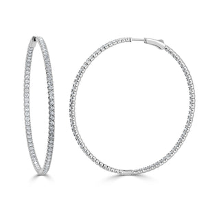 14k Gold & Diamond Round Hoop Earrings - 2"