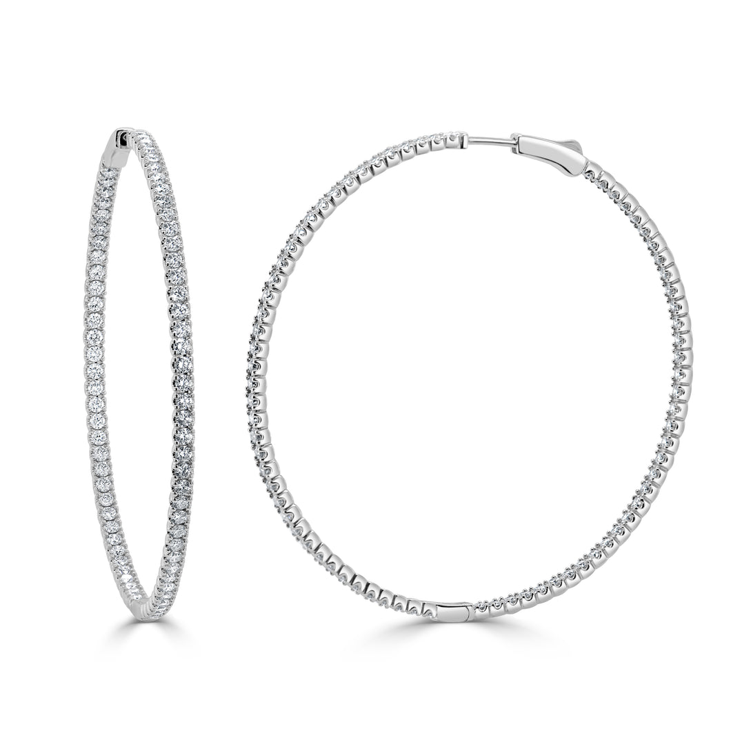 14k Gold & Diamond Round Hoop Earrings - 2