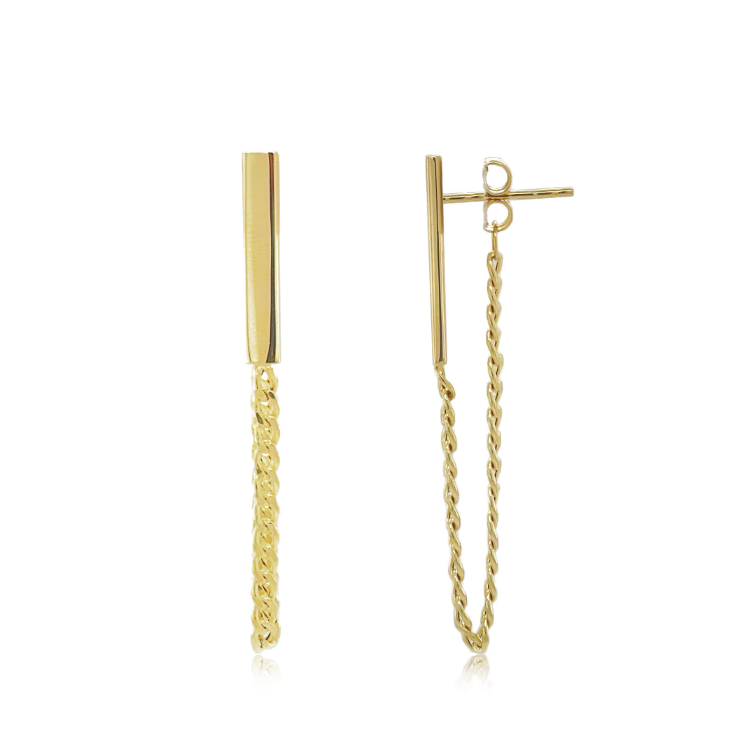 14k Gold Bar Link Chain Stud Earrings