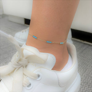 14k Gold & Turquoise Bar Station Anklet