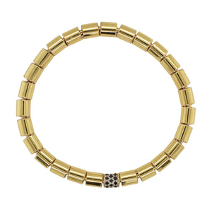 14k Gold & Black Diamond Solid Barrel Bead Stretch Bracelet