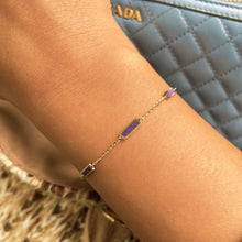 Load image into Gallery viewer, 14k Gold &amp; Amethyst Station Bar Bracelet