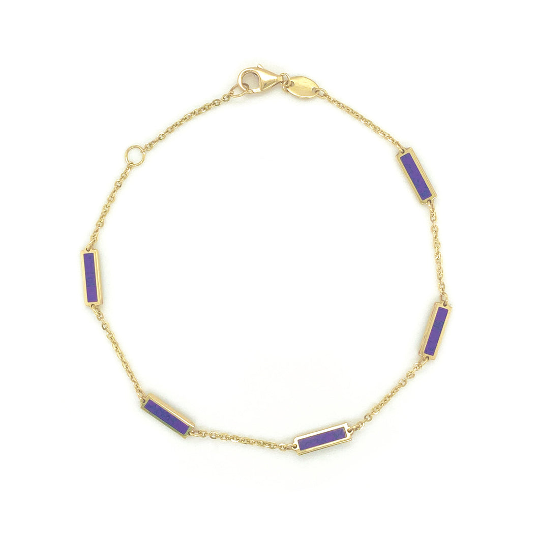 14k Gold & Amethyst Station Bar Bracelet