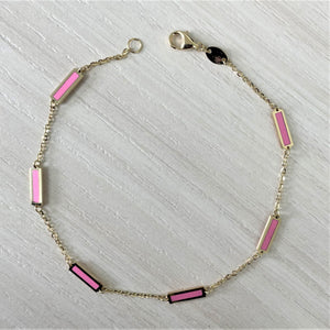 14k Gold & Pink Agate Station Bar Bracelet