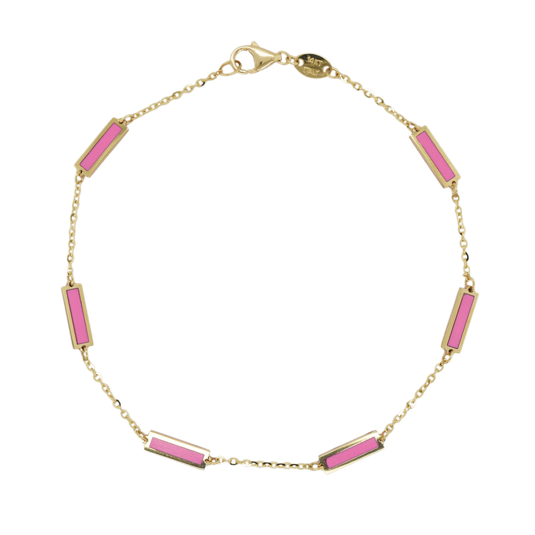 14k Gold & Pink Agate Station Bar Bracelet