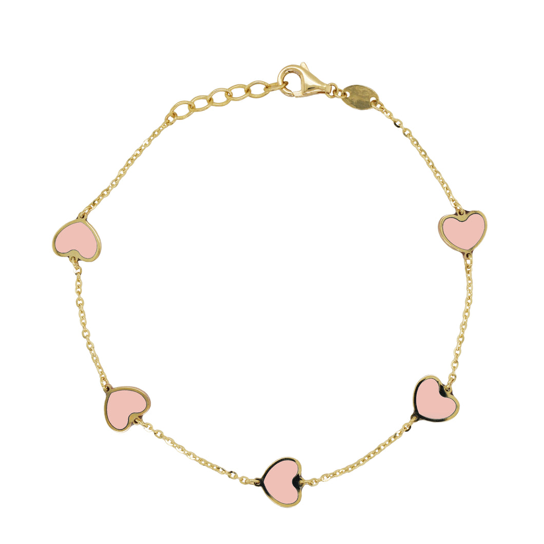 14K Gold Station Heart Bracelet in Light Pink