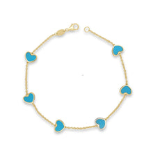 Load image into Gallery viewer, 14k Gold &amp; Turquoise Heart Station Bracelet