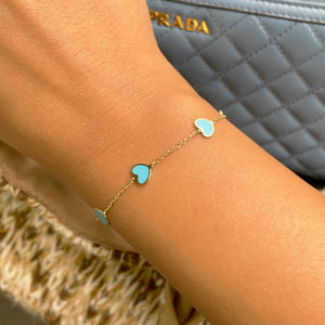 14k Gold & Turquoise Heart Station Bracelet