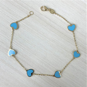 14k Gold & Turquoise Heart Station Bracelet