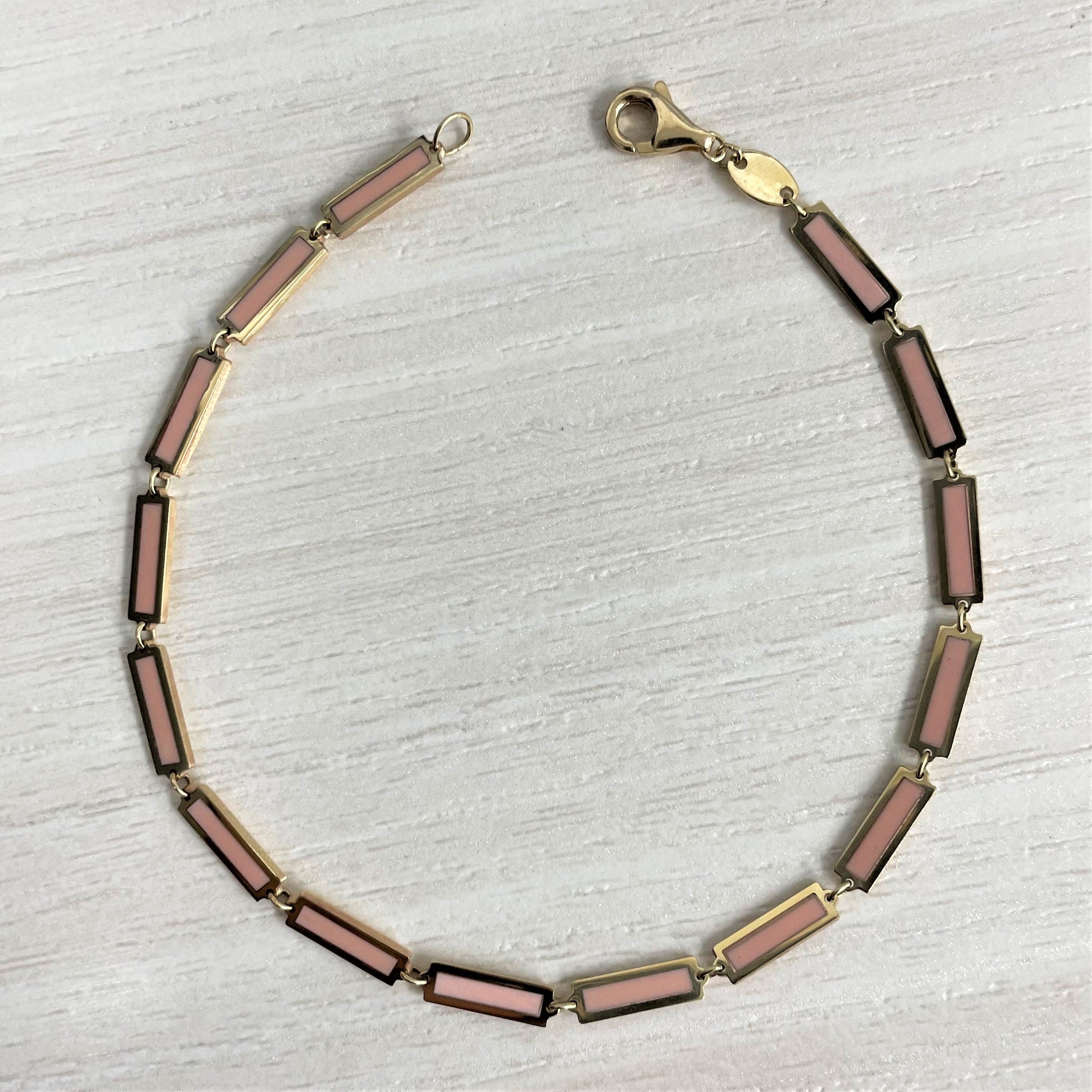 14k Gold & Light Pink Bar Bracelet