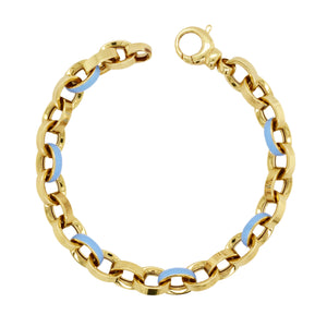14K Yellow Gold Blue Enamel Link Bracelet