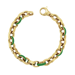 14K Yellow Gold Green Enamel Link Bracelet