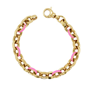 14K Yellow Gold Pink Enamel Link Bracelet