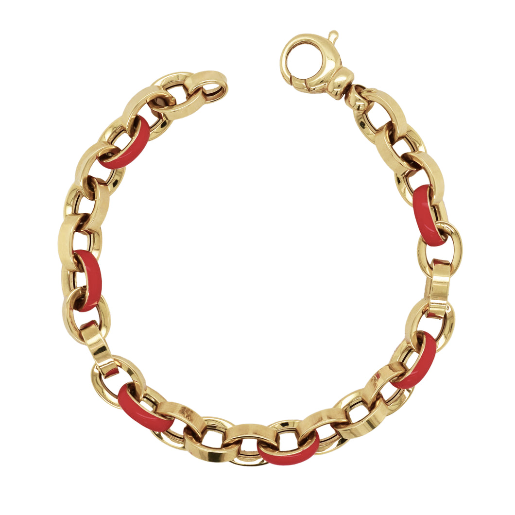 14K Yellow Gold Red Enamel Link Bracelet