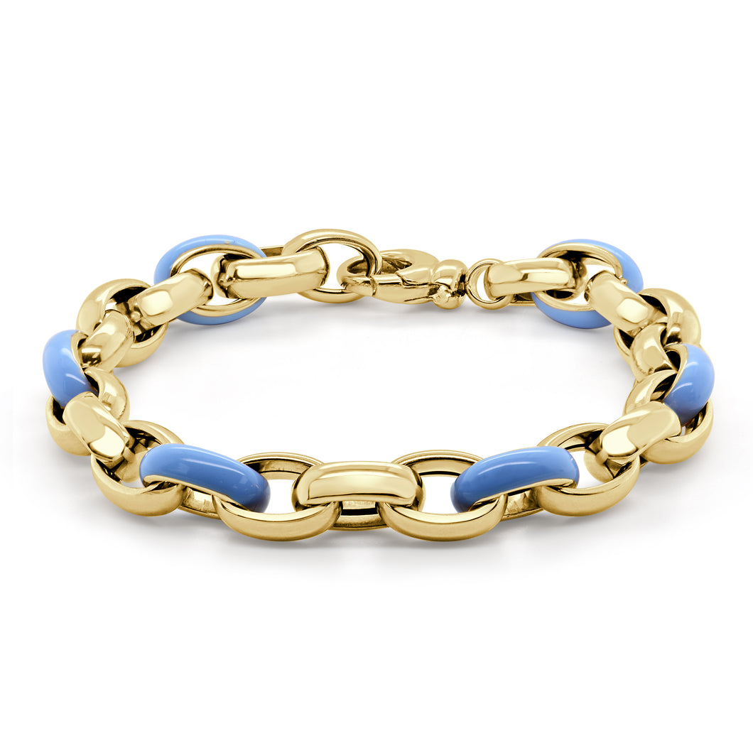 14k Gold Large Blue Enamel Link Bracelet