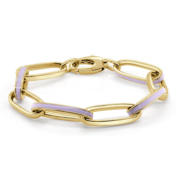 14k Gold Light Purple Enamel Paperclip Link Bracelet