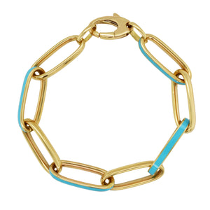 14K Gold Large Enamel Link Bracelet in Turquoise