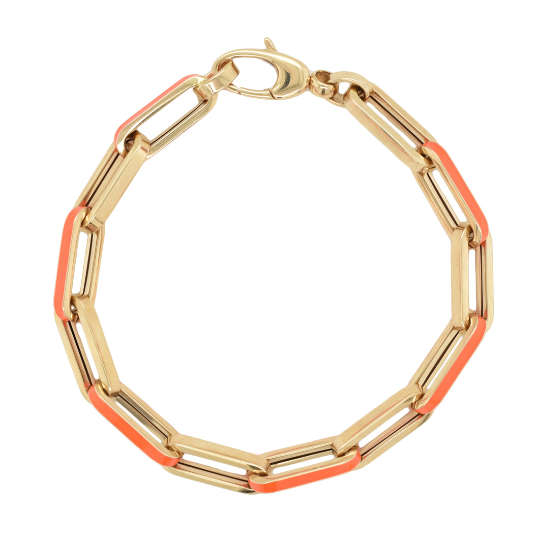 14K Gold Orange Enamel Link Bracelet
