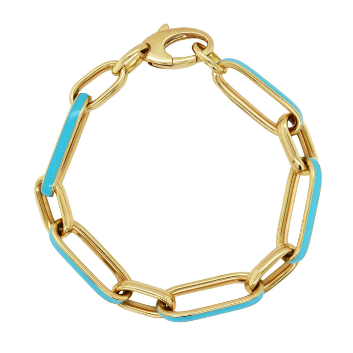 14K Gold Large Enamel Link Bracelet in Turquoise