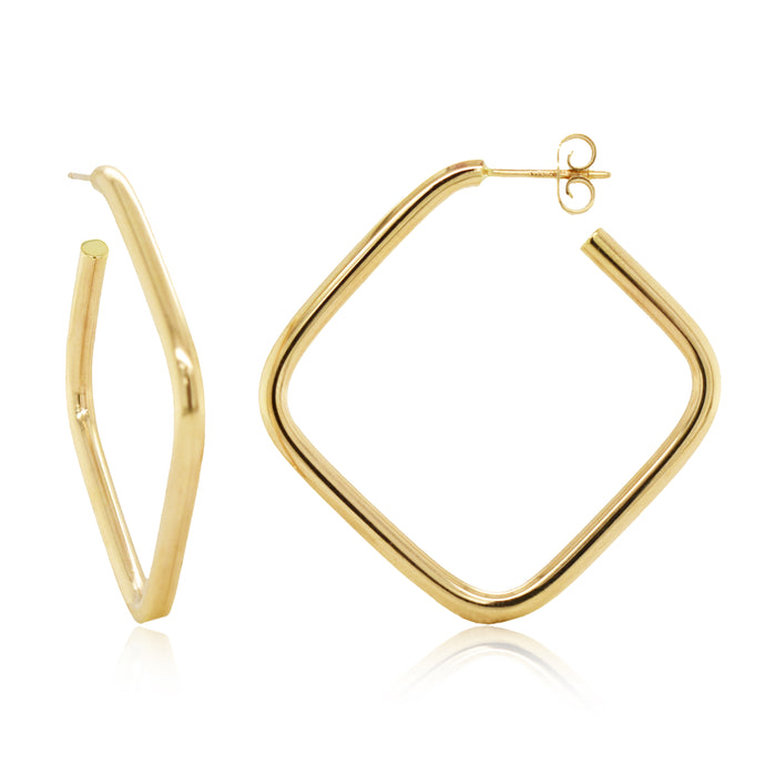 14k Gold Diamond-Shape Hoop Earrings