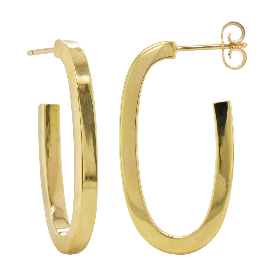 14k Gold Open Oval Hoop Earrings - 1