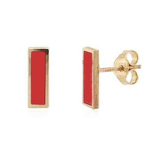 14k Gold Inlay Bar Stud Coral Earrings