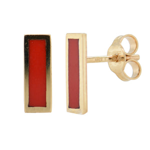 14k Gold Inlay Bar Stud Coral Earrings