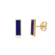 Load image into Gallery viewer, 14k Gold &amp; Lapis Bar Stud Earrings