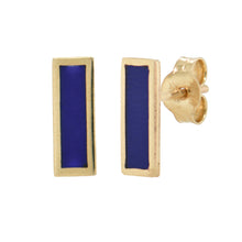 Load image into Gallery viewer, 14k Gold &amp; Lapis Bar Stud Earrings