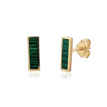 Load image into Gallery viewer, 14k Gold &amp; Malachite Bar Stud Earrings