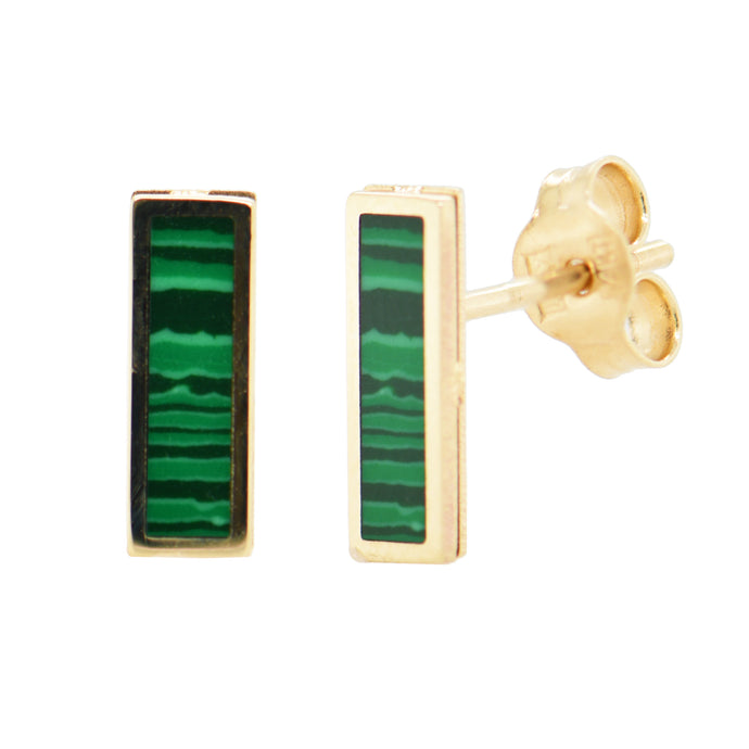 14k Gold & Malachite Bar Stud Earrings