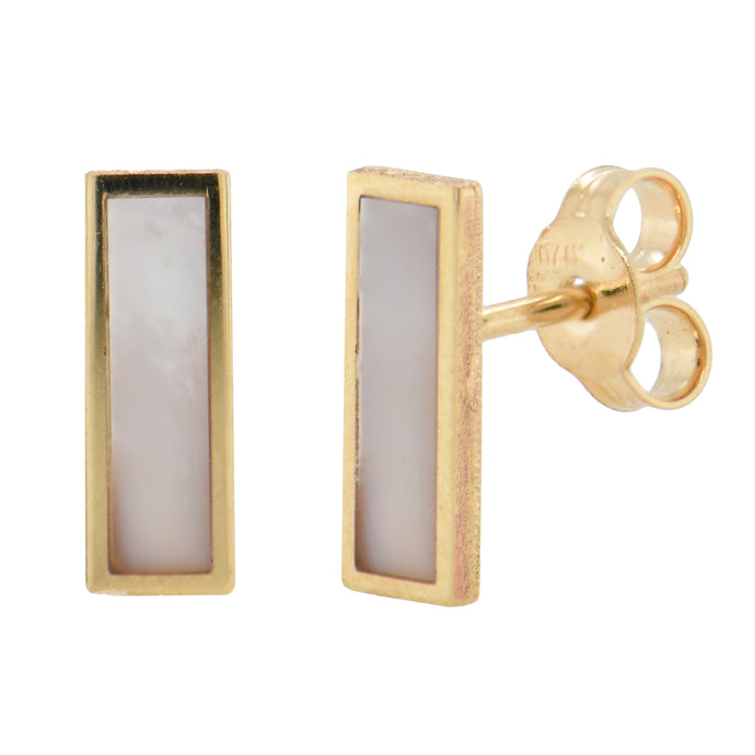 14k Gold & Mother of Pearl Inlay Bar Stud Earrings