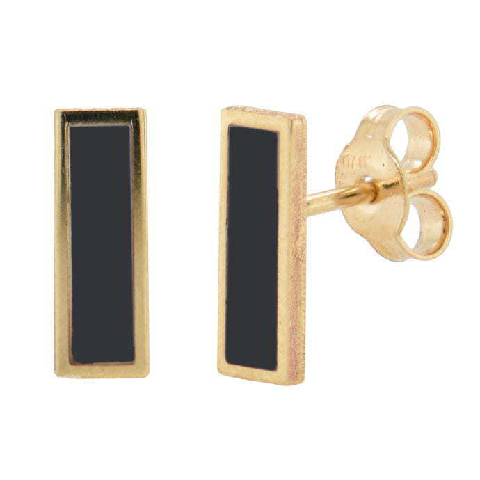 14K Gold Onyx Bar Stud Earring