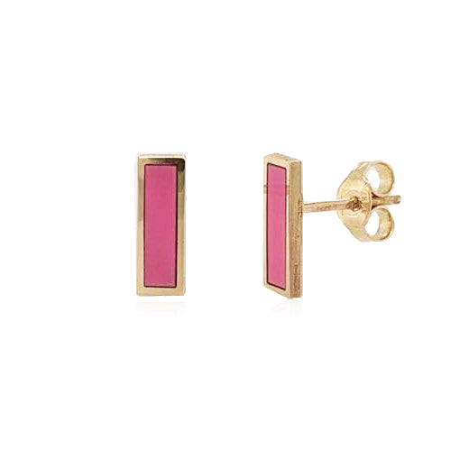 14k Gold & Pink Agate Bar Stud Earrings