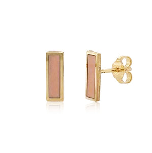 14k Gold & Light Pinky Agate Bar Stud Earrings