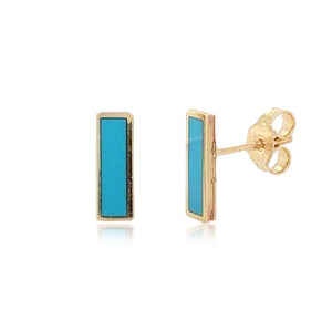 14k Gold & Turquoise Bar Stud Earrings