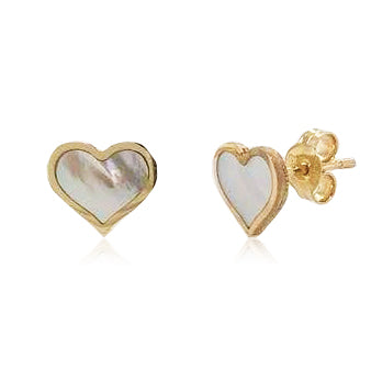 14k Gold & Mother of Pearl Heart Stud Earrings