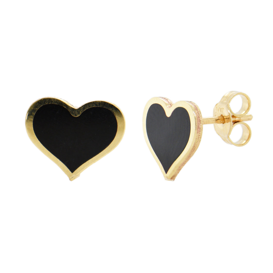 14K Gold Onyx Heart Stud Earring