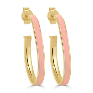 14k Gold Pear-Shaped Enamel Open Hoops