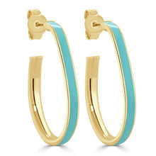 Load image into Gallery viewer, 14k Gold Pear-Shaped Enamel Open Hoops